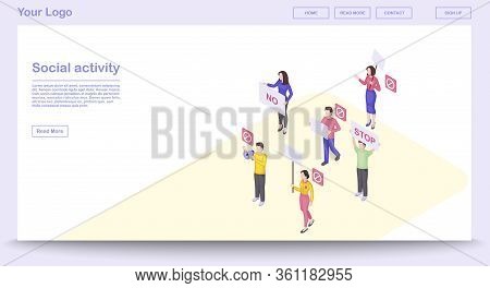 Social Activity Webpage Vector Template With Isometric Illustration. Website Interface Design. Meeti