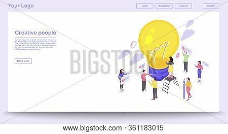 Teamwork Webpage Vector Template With Isometric Illustration. Website Interface Design. Business Ide