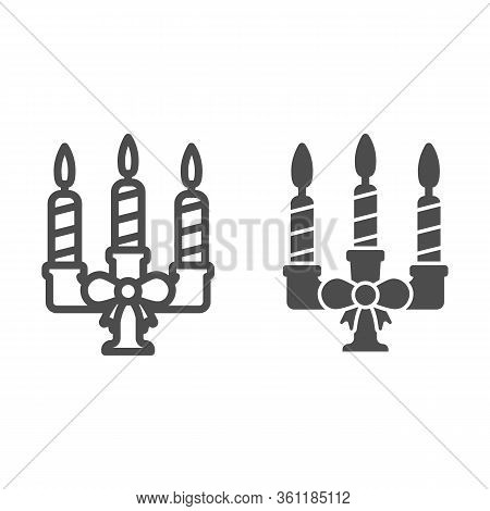 Retro Candleholder Line And Solid Icon. Candlestick With Three Lighted Candles Outline Style Pictogr