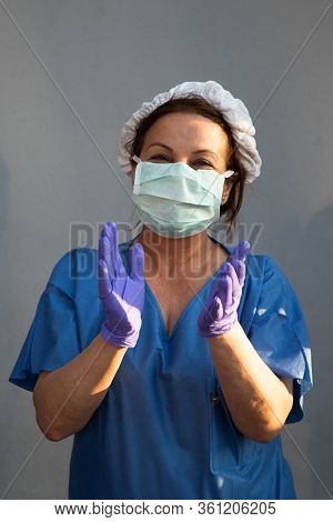 MÁlaga, Spain - April 10, 2020. Hospital Clínico De Málaga, Health Personnel, The Fighters Against C