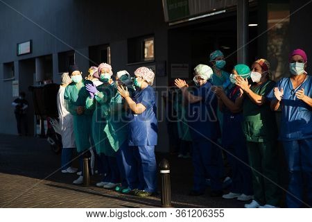 MÁlaga, Spain - April 10, 2020. Hospital Clínico De Málaga, Health Personnel, The Fighters Against C