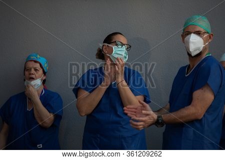 MÁlaga, Spain - April 10, 2020. Hospital Clínico De Málaga, Health Personnel, The Fighters Against C