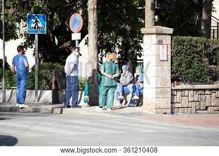 MÁlaga, Spain - April 10, 2020. Hospital Carlos Haya De Málaga, Health Personnel, The Fighters Again