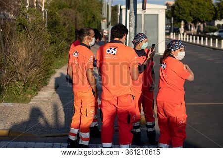 MÁlaga, Spain - April 10, 2020. Hospital Clínico De Málaga, Health Personnel, The Fighters Against C