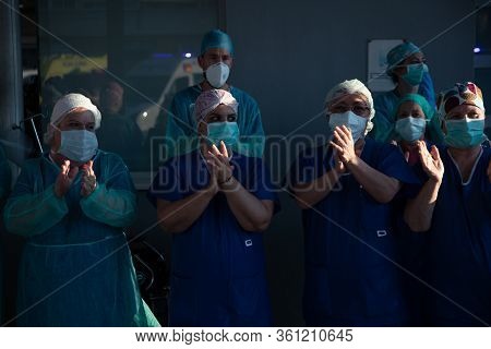 MÁLAGA, SPAIN - APRIL 10, 2020. Hospital Clínico de Málaga, Health personnel, the fighters against COVID19