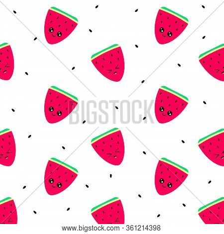Vector Seamless Pattern With Watermelon Slices On White Background