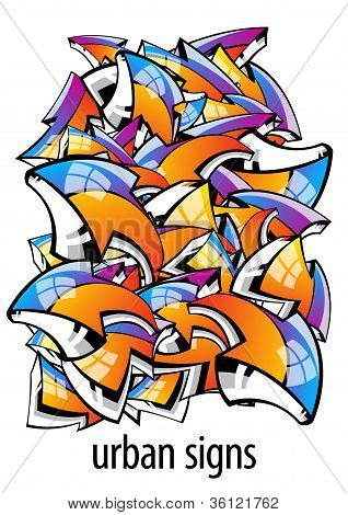 도시 표지판입니다. 다채로운 추상적인 배경