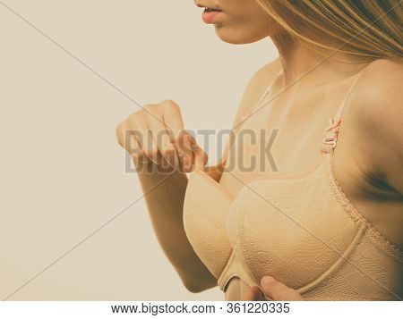 Woman Wearing Too Big Bra