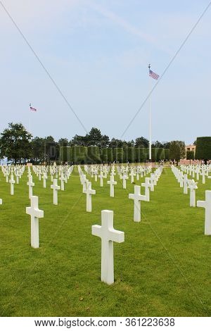 Longues-sur-mer, Normandy, France, May 29, 2019: American Military Cemetery In Colleville