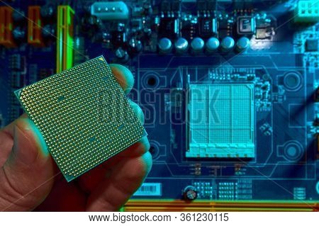 Hand Of Computer Engineer Replace Computer Cpu Change Components Into Socket Processor For Maintenan