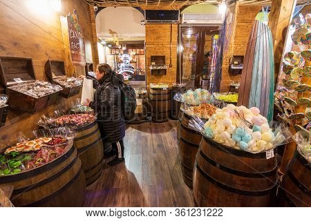 People Enjoying The Colorful Budapest Christmas Maekets, Hungary
