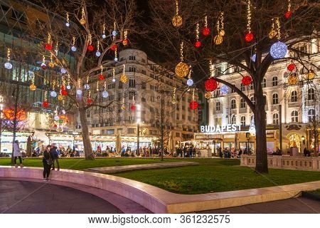 People Enjoying The Colorful Budapest Christmas Maekets, Hungary