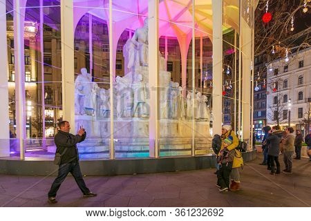 People Enjoying The Colorful Budapest Christmas Maekets, Hungary