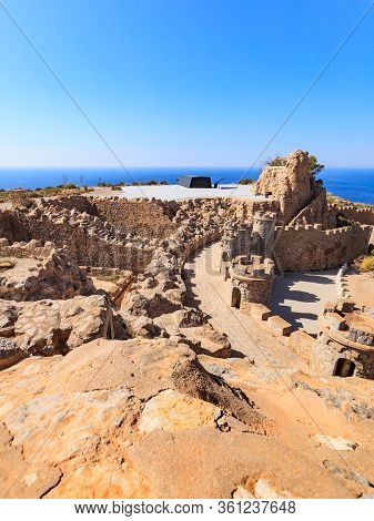 Tourist Attraction. The Gun Battery Of Castillitos In Spain Cartagena, Stone Castle Fortifications.