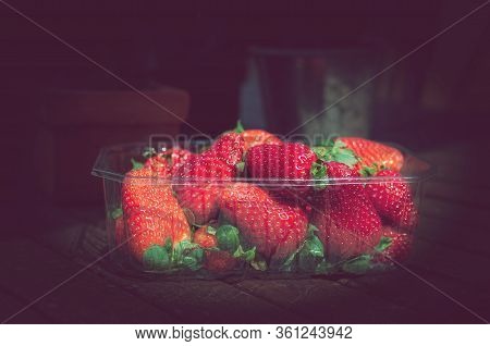 Strawberries In The Basket. Strawberries On The Table. Summer Strawberries In The Garden. Berries In