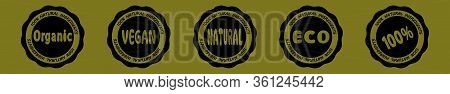 All Natural Ingredients Vector Stamp. 100 Percent Natural Ingredient In Glyph Style. Black Organic F