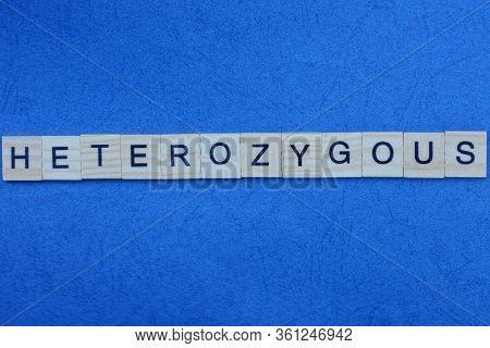 Inscription From A Long Word Heterozygous From Small Gray Letters On A Blue Table