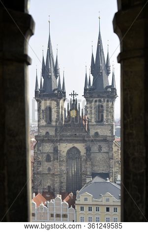 Prague, Czech Republic. April, 02, 2014. Old Town Prague City Center. View From Old Town Tower. Chur