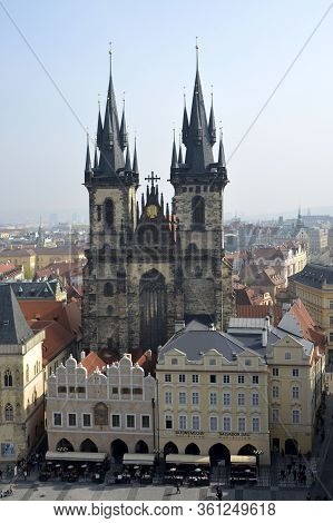 Prague, Czech Republic. April, 02, 2014. Old Town Prague City Center. View From Old Town Tower. Chur