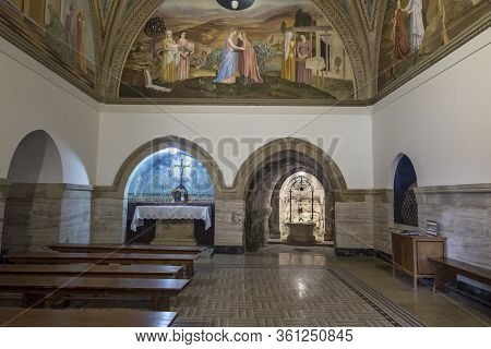Ein Karem, Jerusalem, Israel, January 29, 2020: Fresco Depicting The Meeting Of Mary With Elizabeth 