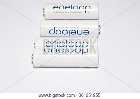 Tuesday, April 14, 2020: Lodz Poland : An Eneloop Aa Battery. Panasonic Corporation Is A Japanese Mu