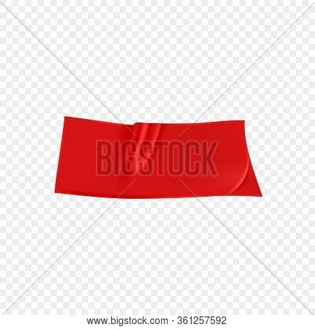 Red Duct Repair Tape Isolated On Transparent Background. Realistic Red Adhesive Tape Piece For Fixin