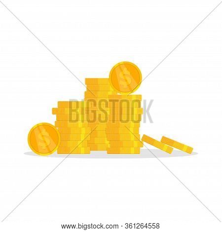 Stacks Of Gold Coins, Banking Deposit. Vector Flat Illustration