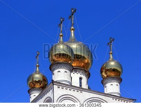Golden Domes Of The Russian Orthodox Church. The City Of Bakan. Khakassia