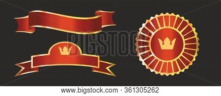 Vector Illustratioin, Banners, Ribbons And Badge In Gold And Red.