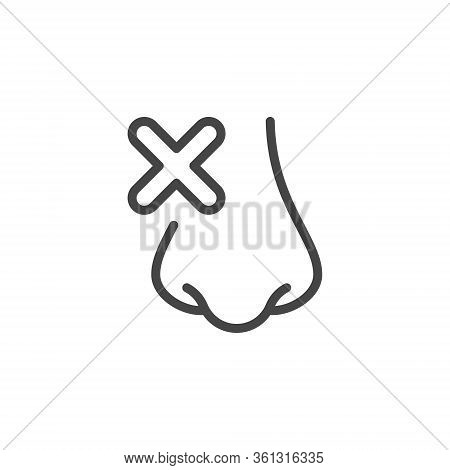 Stuffy Nose Line Icon. Symptom Of Cold, Flu, Coronovirus, Allergies. Medical Examination, Treatment,