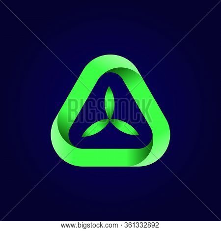 Abstract Triangle Green Leaf Logo. Green Triangular Eco Recycle Icon. Ecology, Technology, Bio Style