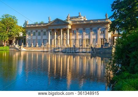 Poland, Warsaw. Lazienki Palace With Reflection In Pond Water In The Park, Lazienki Krolewskie