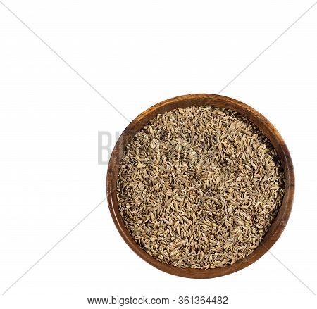 Fennel Seeds In A Wooden Bowl - Foeniculum Vulgare