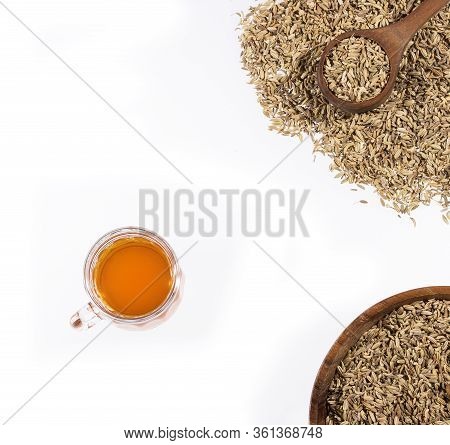 Herbal Infusion Fennel Tea In Glass Cup And Glass Tea - Foeniculum Vulgare
