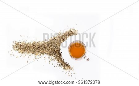 Infusion Of Fennel Seeds - Foeniculum Vulgare. White Background