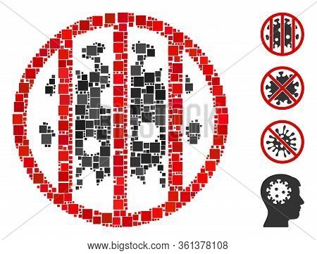 Collage Coronavirus Jail Icon Organized From Square Elements In Different Sizes And Color Hues. Vect