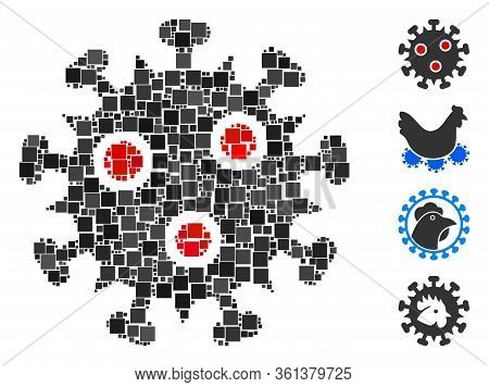 Mosaic Sars Virus Icon Composed Of Square Items In Different Sizes And Color Hues. Vector Square Ite