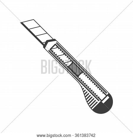 Office Plastic Paper Knife Isolated On White Background. Retractable Knife Icon In Flat Style. Cutte