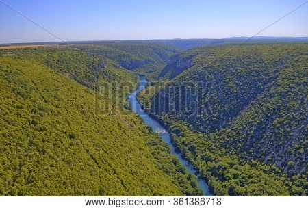 Aerial View Of The Krka River Canyon In Promina County In Croatia