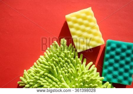 Cleaning Kit . Set Of Napkins, Sponges. Professional Kit For Cleaning The House. Composition Of Clea