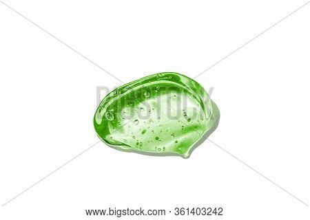 Aloe Vera Cosmetic Gel. Gel Texture With Bubbles On Isolated White Background. Concept Of Natural Co