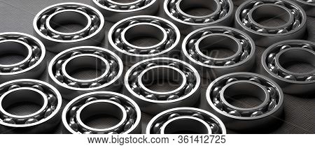Ball Bearings, Metal Spare Part Background. Auto Service Concept. 3D Illustration