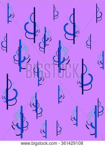 Abstract Purple Background With Decorative Blue Trees