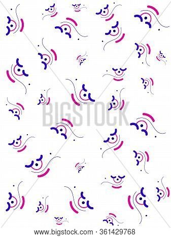 Abstract White Background With Stylized Symbols Of Blue And Pink