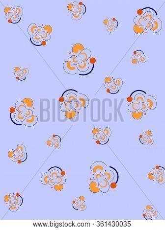 Abstract Blue Background With Stylized Orange Flowers.