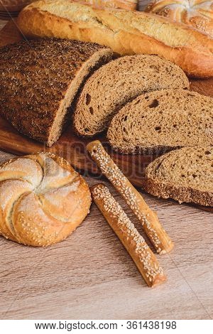 Сrisp Bread With Buns. French Baguettes. Fresh Crispbread. Bread Background. Different Breed  On Woo