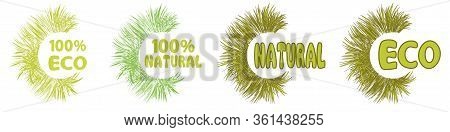 100 Percent Natural And Eco Green Icons. Fresh Healthy, Natural, Eco And Organic Vegan Food Logo Lab
