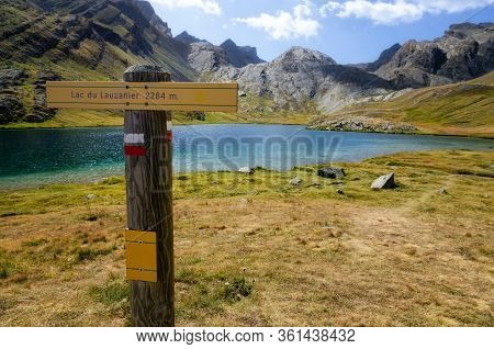 Lake Of Lauzanier In Val De L'ubayette, In The Mountains Of Mercantour National Park, Between France