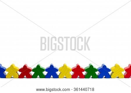 People In A Line Isolated On A White Background. Group Crowd. Force In Connecting People. Colorful G