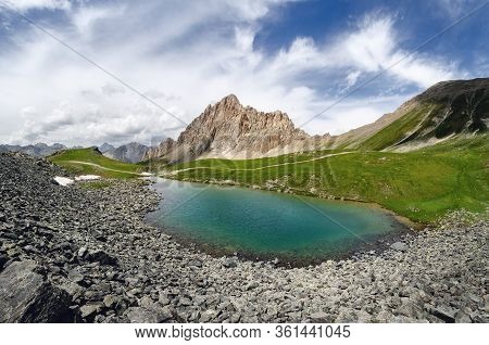 The Rocca La Meja, Famous Mountain Peak In Che Alps Of Piedmont, Italy, With The Nearby Lake And The